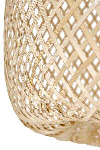 Závesná lampa prírodná bambusové tienidlo nepravidelný tvar pletený dizajn osvetlenie boho štýl obývacia izba jedáleň