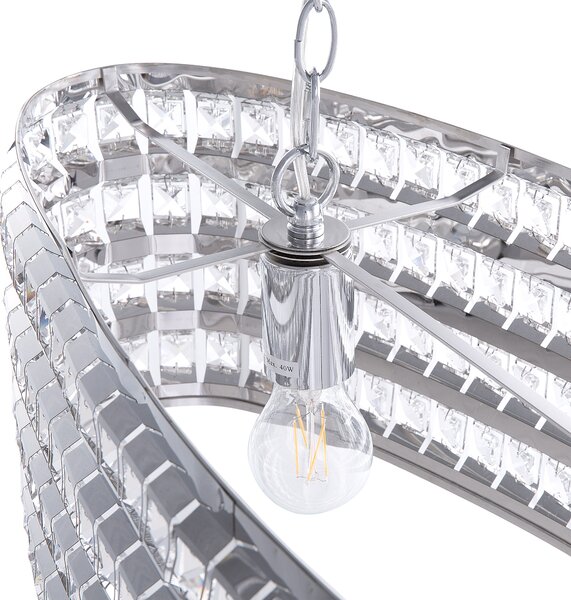 Závesná lampa strieborná kov krištáľ oválny tvar 108 cm chromovaný povrch moderný glamour štýl obývačka