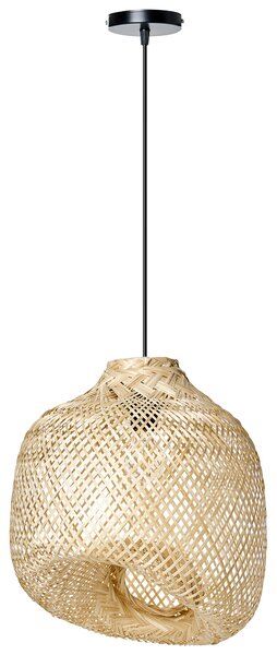 Závesná lampa prírodná bambusové tienidlo nepravidelný tvar pletený dizajn osvetlenie boho štýl obývacia izba jedáleň