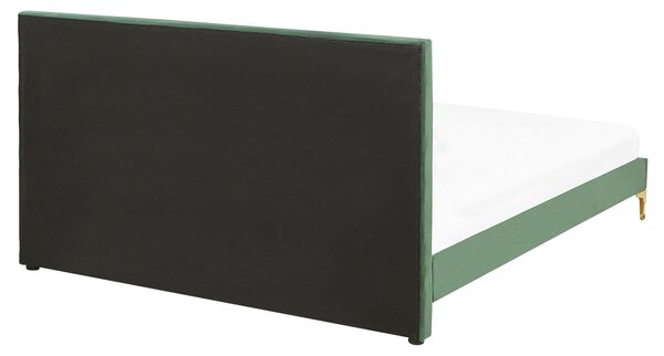 Rám postele 160 x 200 cm zelené zamatové čalúnenie s čelom zlaté nohy spálňa moderný glamour štýl