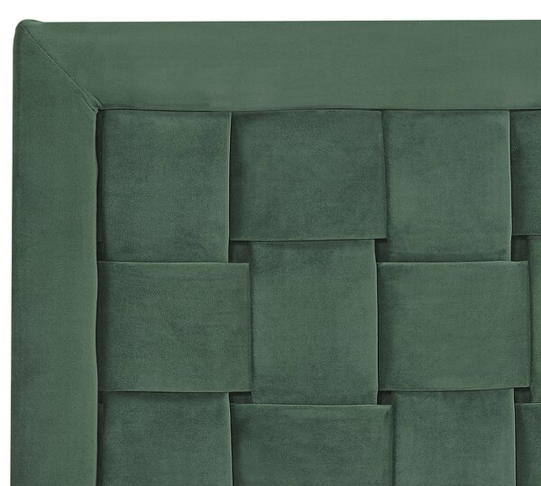 Rám postele 160 x 200 cm zelené zamatové čalúnenie s čelom zlaté nohy spálňa moderný glamour štýl