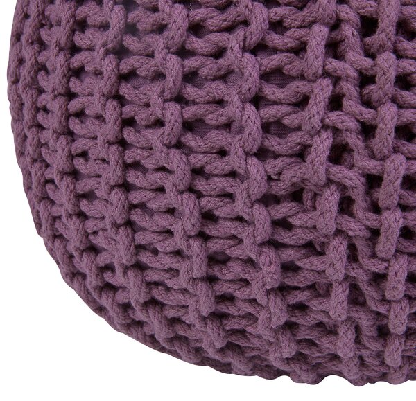 Puf taburetka fialová okrúhla bavlnená 50 x 35 cm pletená podnožka výplň z polystyrénového granulátu