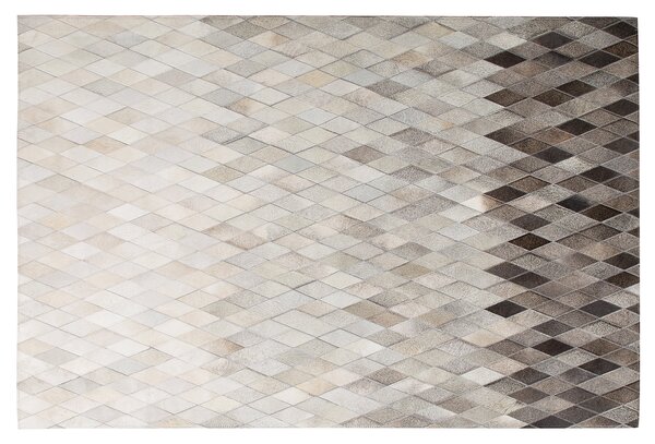 Koberec biela a sivá kožený 140 x 200 cm patchworkový ručne vyrobený moderný štýl