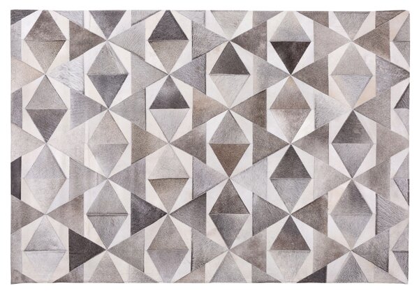Koberec sivý z pravej hovädzej kože 140 x 200 cm patchworkový geometrický vzor obdĺžnikový moderný