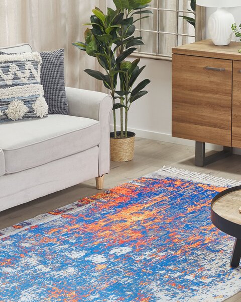 Koberec viacfarebný polyester a bavlna 140 x 200 cm ručne tkaný s abstraktným tlačeným vzorom