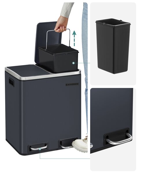 SONGMICS Odpadkový kôš na triedený odpad Bins 30 L antracit
