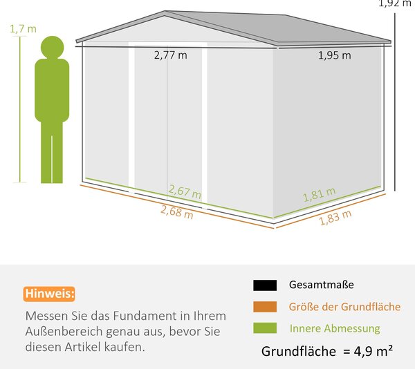 Záhradný domček Outsunny 4,9 m², záhradný domček so sedlovou strechou, posuvnými dverami a základmi