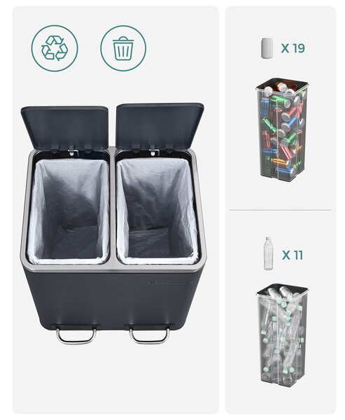 SONGMICS Odpadkový kôš na triedený odpad Bins 30 L antracit