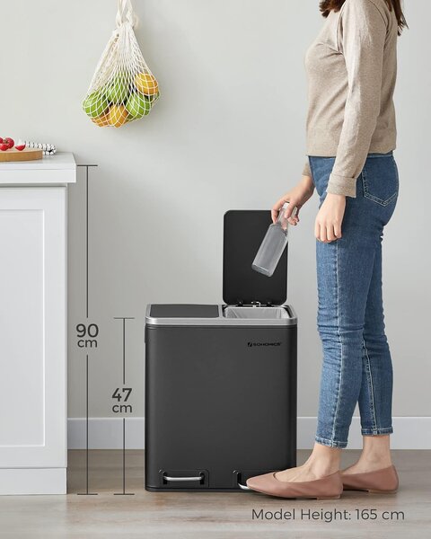 SONGMICS Odpadkový kôš na triedený odpad Bins 30 L antracit