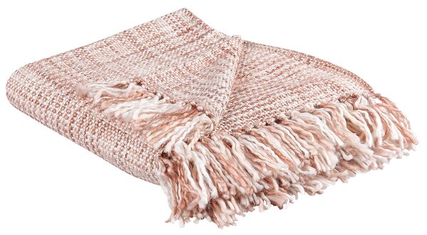 Deka hnedá biela akryl 120 x 150 cm obdĺžnikový tvar kockovaný vzor prikrývka so strapcami boho štýl doplnky