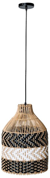 Závesná lampa čierna biela ratanové tienidlo železný rám závesná lampa boho štýl ručná výroba osvetlenie
