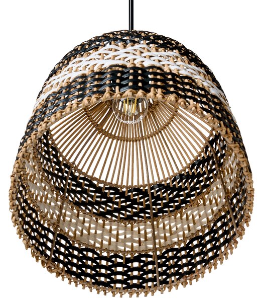 Závesná lampa čierna biela ratanové tienidlo železný rám závesná lampa boho štýl ručná výroba osvetlenie