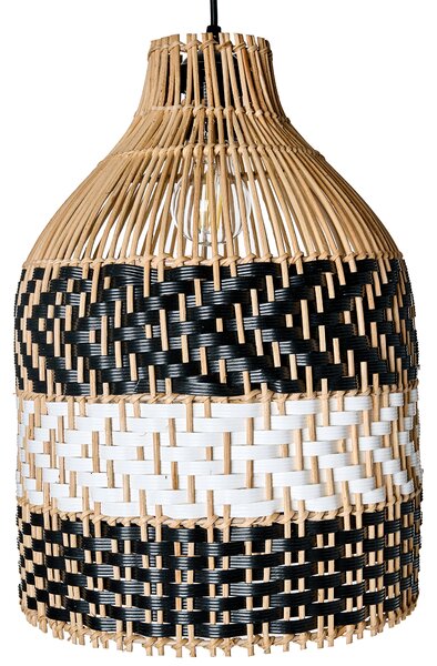 Závesná lampa čierna biela ratanové tienidlo železný rám závesná lampa boho štýl ručná výroba osvetlenie