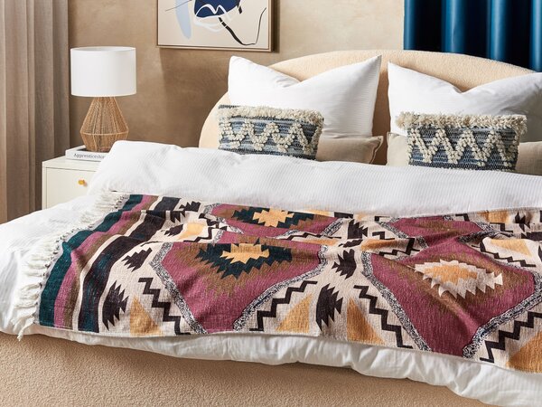 Prikrývka viacfarebná bavlnená 130 x 180 cm geometrický vzor prírodný dizajn boho spálňa obývačka