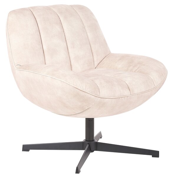 Kreslo s podnožkou béžové zamatové čalúnenie otočný podstavec prešívané sedadlo moderný mid century štýl obývačka spálňa