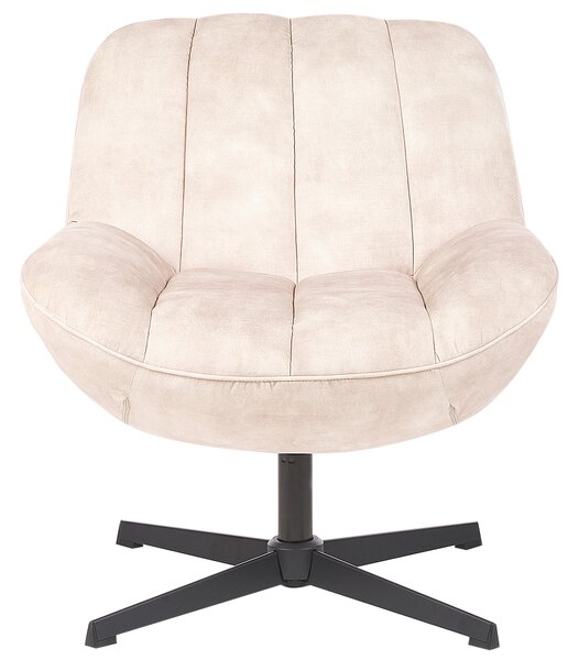 Kreslo s podnožkou béžové zamatové čalúnenie otočný podstavec prešívané sedadlo moderný mid century štýl obývačka spálňa