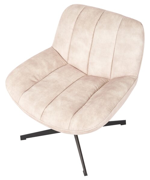 Kreslo s podnožkou béžové zamatové čalúnenie otočný podstavec prešívané sedadlo moderný mid century štýl obývačka spálňa