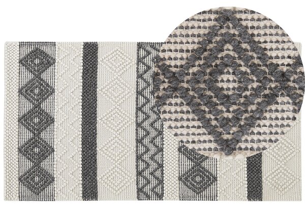 Koberec svetlobéžový a sivý 80 x 150 cm vlna a polyester ručne tkaný s geometrickým vzorom boho