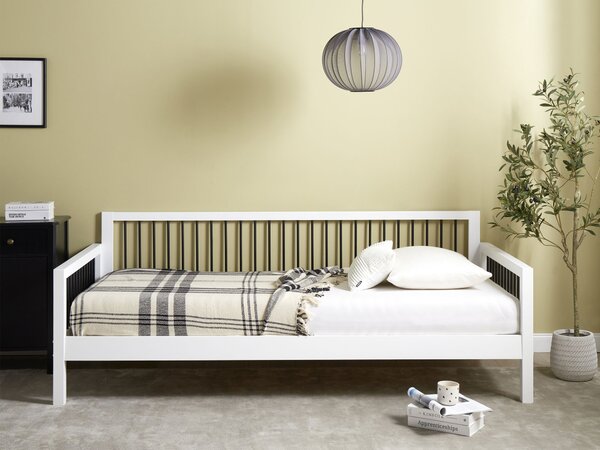 Posteľ biela kaučukové drevo 90 x 200 cm lamelový rám kovové rúrky moderný štýl