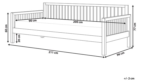 Posteľ biela kaučukové drevo 90 x 200 cm lamelový rám kovové rúrky moderný štýl