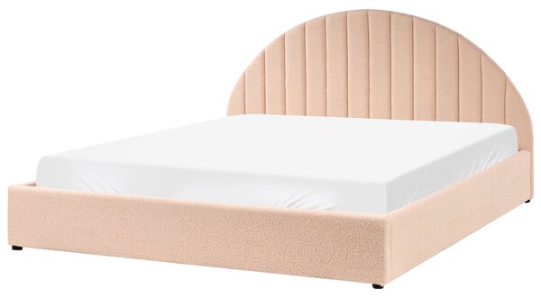 Posteľ broskyňová ružová buklé čalúnenie 180 x 200 cm prešívané čelo s roštom úložný priestor moderný minimalistický štýl spálňa