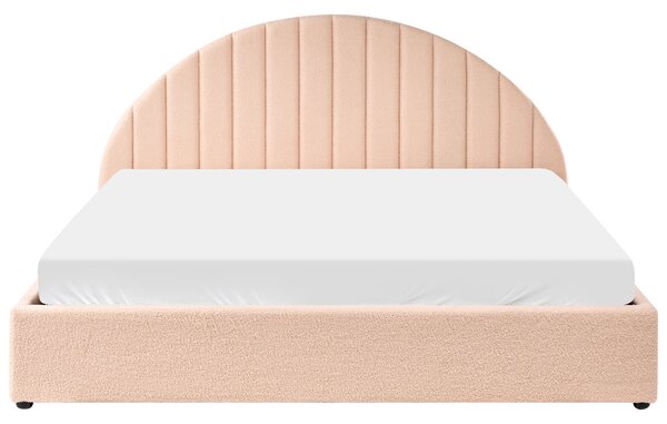 Posteľ broskyňová ružová buklé čalúnenie 180 x 200 cm prešívané čelo s roštom úložný priestor moderný minimalistický štýl spálňa