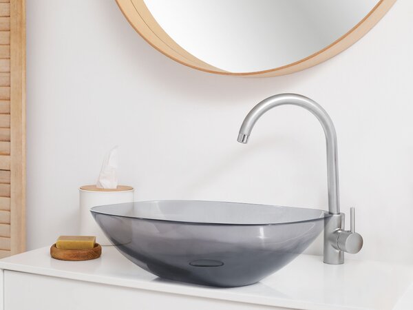Umývadlo na dosku čierne priehľadné z materiálu solid surface 54 x 36 cm moderná kúpeľňa