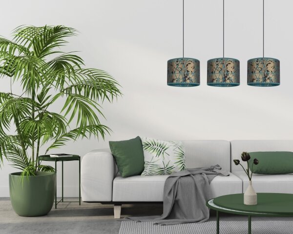 Luster na lanku REZO 3xE27/60W/230V zlatá/tyrkysová