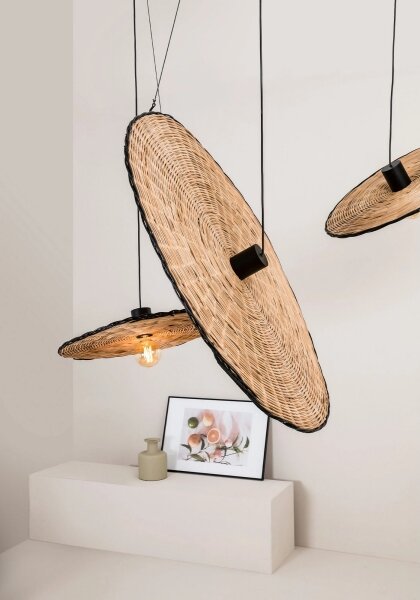 FARO 68590-70 - Luster na lanku COSTAS 1xE27/15W/230V pr. 100 cm čierna/ratan