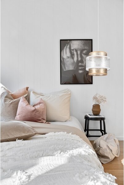 Luster na lanku GABI 1xE27/60W/230V zlatá/biela pr. 20 cm