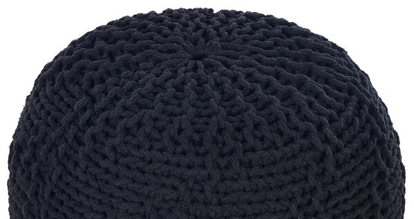 Taburetka čierna bavlna 50 x 35 cm okrúhly tvar pletená výplň z EPS guľôčok podnožka puf moderný štýl obývačka spálňa