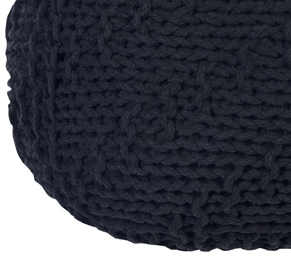 Taburetka čierna bavlna 50 x 35 cm okrúhly tvar pletená výplň z EPS guľôčok podnožka puf moderný štýl obývačka spálňa