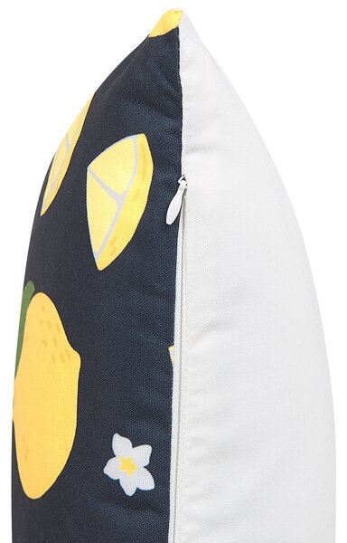 Súprava 2 dekoratívnych vankúšov čierny polyester 45 x 45 cm žltá potlač citrónov moderný dizajn