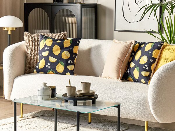 Súprava 2 dekoratívnych vankúšov čierny polyester 45 x 45 cm žltá potlač citrónov moderný dizajn