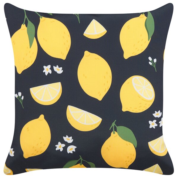 Súprava 2 dekoratívnych vankúšov čierny polyester 45 x 45 cm žltá potlač citrónov moderný dizajn