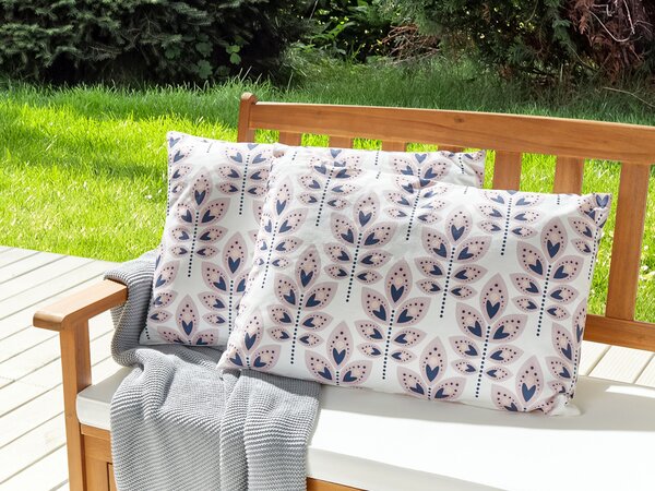 Sada 2 záhradných vankúšov krémová biela polyester 40 x 60 cm obdĺžniková vzor listov s motívom moderný dizajn dekoračný vankúš