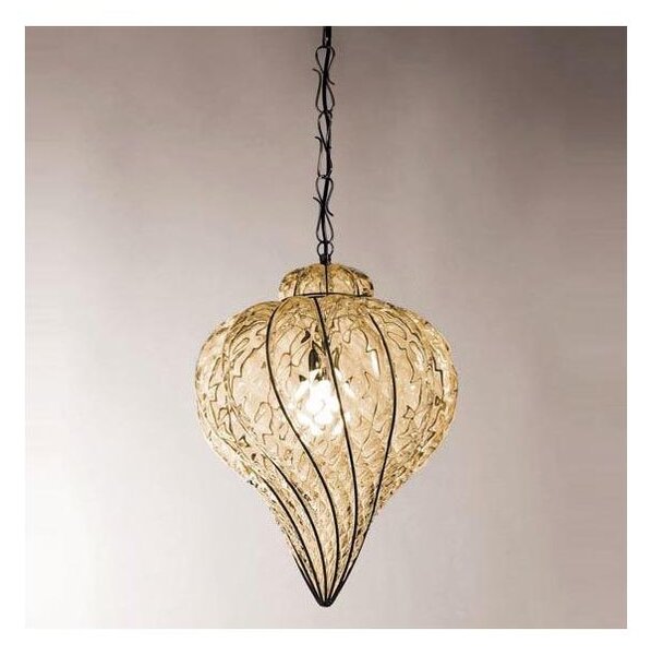 SIRU - Luster na reťazi GOCCIA 1xE27/60W/230V pr.25 cm béžová/hnedá benátske sklo