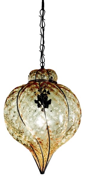 SIRU - Luster na reťazi GOCCIA 1xE27/60W/230V pr.25 cm béžová/hnedá benátske sklo