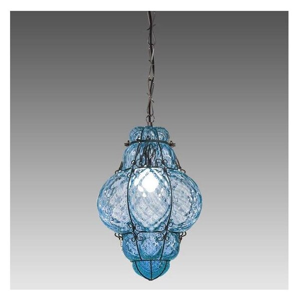 SIRU- Luster na reťazi CLASSIC 1xE27/60W/230V pr. 30 cm modrá/čierna benátske sklo