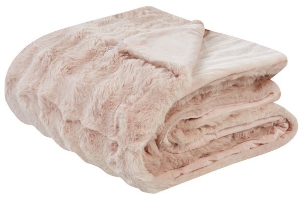 Prikrývka na posteľ ružová mäkká umelá kožušina 200 x 220 cm huňatá deka spálňa