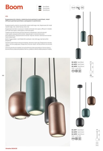 Redo 01-3476 - Luster na lanku BOOM 1xGU10/10W/230V pr. 7,6 cm hnedá