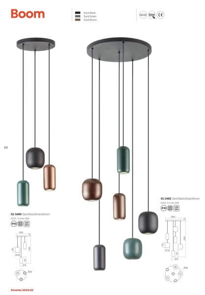 Redo 01-3480 - Luster na lanku BOOM 3xGU10/10W/230V pr. 33 cm čierna/zelená/hnedá