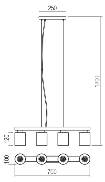 Redo 01-3986 - Luster na lanku ROTIS 4xE27/15W/230V