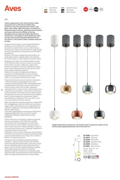 Redo 01-3546 - LED Luster na lanku AVES LED/12W/230V pr. 9,6 cm CRI 90 biela