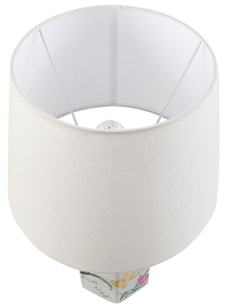 Stolná lampa biela porcelánový podstavec ľanové tienidlo kvetinový vzor osvetlenie obývacia izba spálňa