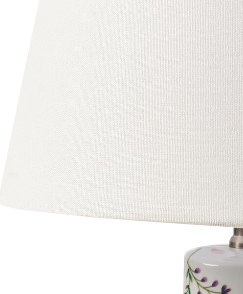 Stolná lampa biela porcelánový podstavec ľanové tienidlo kvetinový vzor osvetlenie obývacia izba spálňa