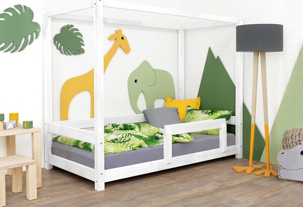 Benlemi Detská posteľ s nebesami a bočnicou BUNKY Zvoľte farbu: Biela, Rozmer: 90x160 cm