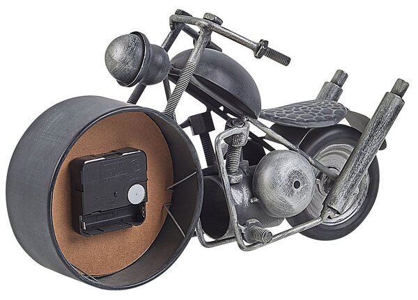 Stojace hodiny čierna biela strieborná železo sklo MDF tvar motorky dekoratívne hodiny na stôl moderný vintage štýl obývačka spálňa