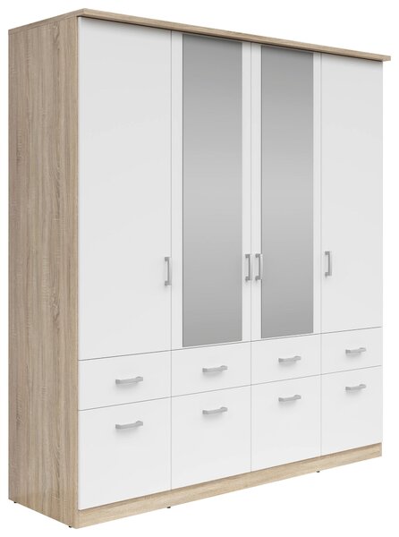 SKRIŇA SO ZRKADLOM, biela, dub sonoma, 181/199/58 cm Boxxx - Skrine, Online Only