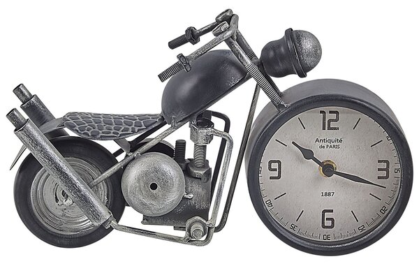 Stojace hodiny čierna biela strieborná železo sklo MDF tvar motorky dekoratívne hodiny na stôl moderný vintage štýl obývačka spálňa